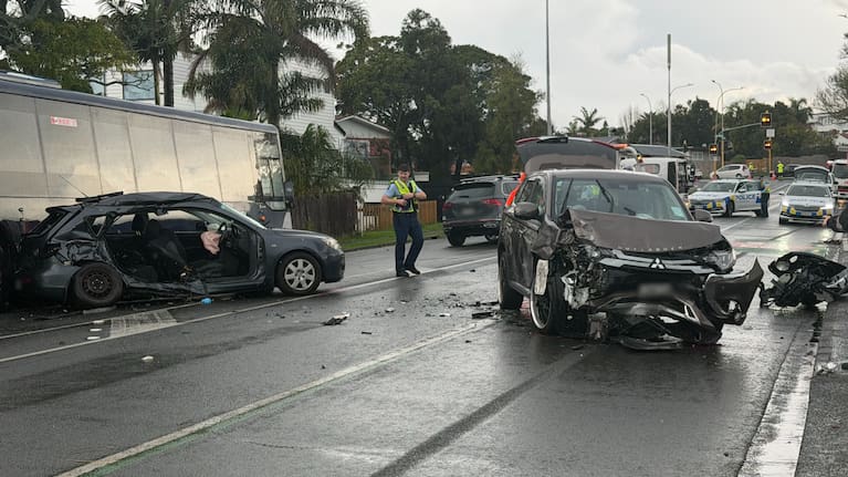 The crash occurred on Te Atatū Rd on Saturday morning.