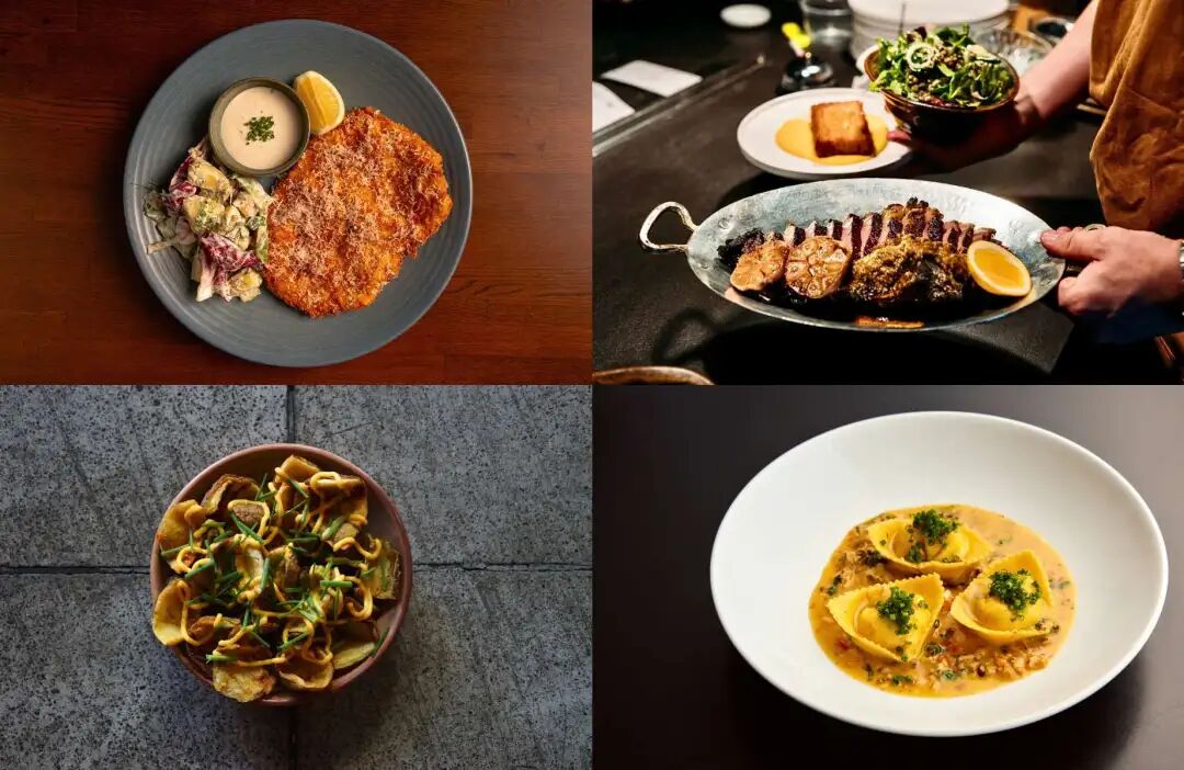 Bib Gourmand restaurants in New Zealand. Clockwise from top left: Hummingbird, Muttonbird, Bianca, and Odeon
