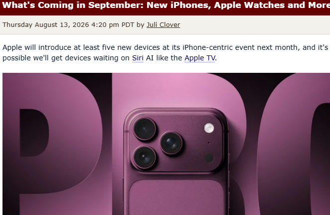 苹果秋季发布会新机看点曝光:iPhone18 Pro系列灵动岛尺寸缩小,新增酒红、浅蓝色,还有首款折叠 iPhone、新一代Apple Watch