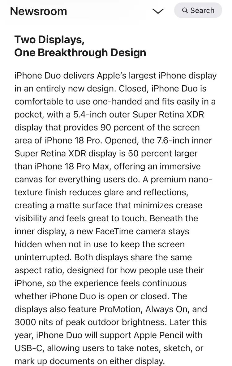 苹果折叠屏手机取名iPhone Duo，确实很妙