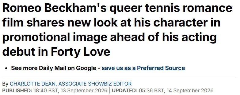 贝克汉姆家老二杀入影视圈!然而首秀就是gay题材?这...?