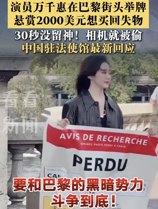 中国女星在海外遭遇盗窃,街头举牌求助:2000美元只求买回内存卡!
