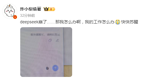 今早,DeepSeek突然崩了!网友崩溃:我的工作怎么办?