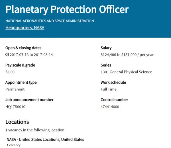 plenetary protection officer