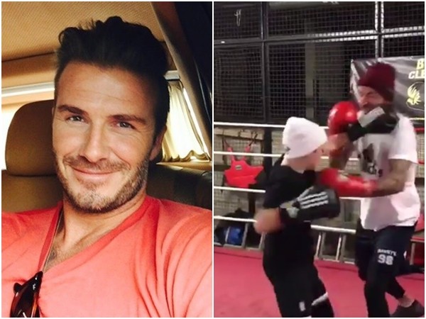 贝克汉姆和小儿子打拳 竟一度无法招架