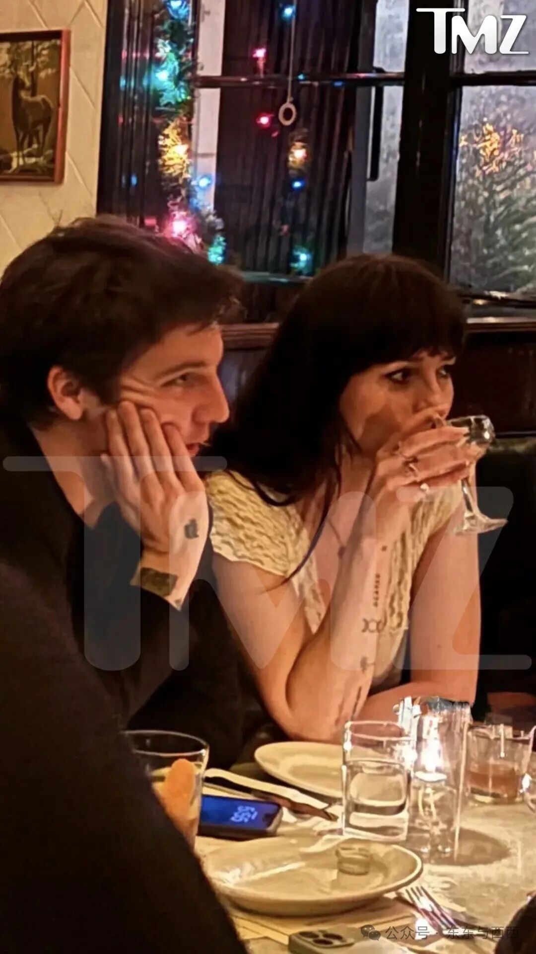 Dakota Johnson and Tucker Pillsbury at dinner.