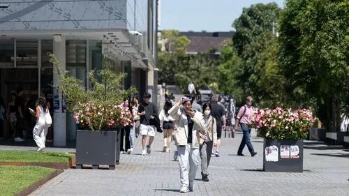 悉尼大学校园里的学生们的场景。