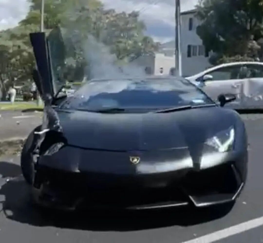 A Lamborghini burst into flames in an affluent Auckland suburb this afternoon. Photo / Supplied