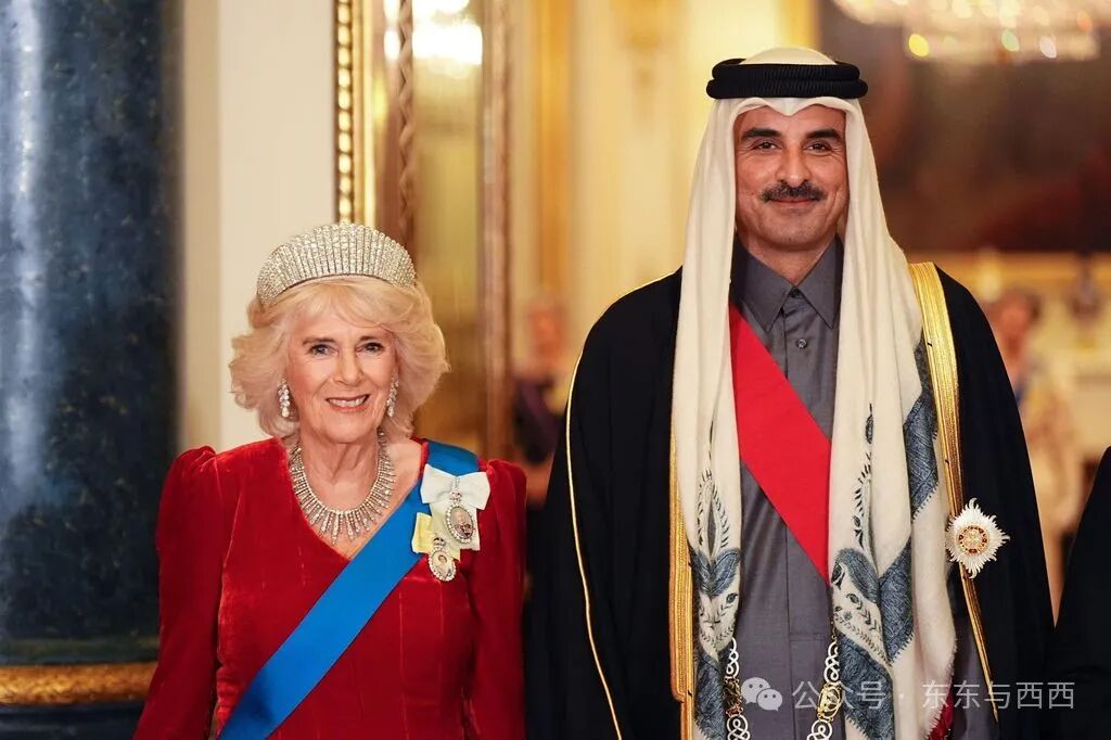 Queen Camilla with the Emir of Qatar Sheikh Tamim bin Hamad Al Thani