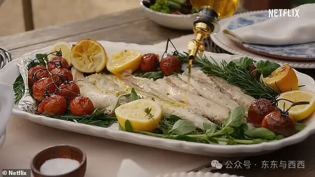 The Duchess also prepared a dish of white fish paired with roasted tomatoes, lemons and herbs including rosemary and basil, drizzled with olive oil