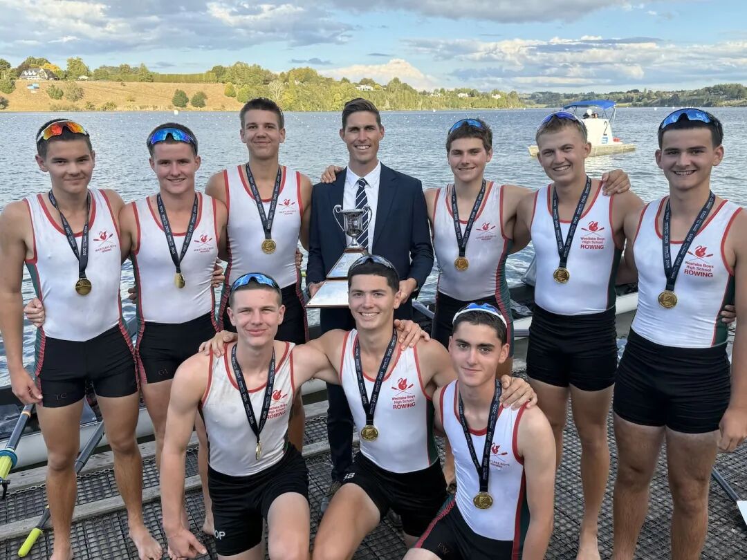 Maadi Cup winners Westlake Boys' High School with Headmaster Paul Fordham. Photo / Facebook