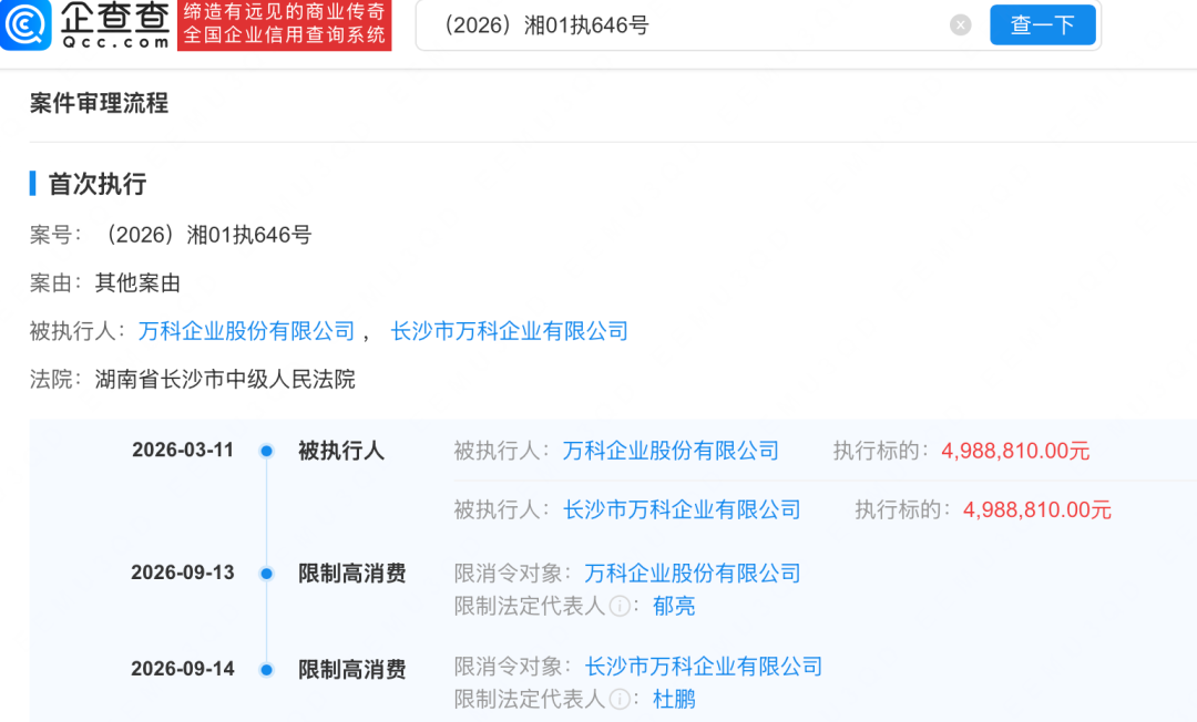 万科前董事会主席郁亮被限制高消费，今年1月从万科退休后疑似失联