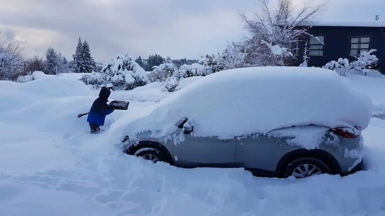 Snow in Lake Tekapo this morning.