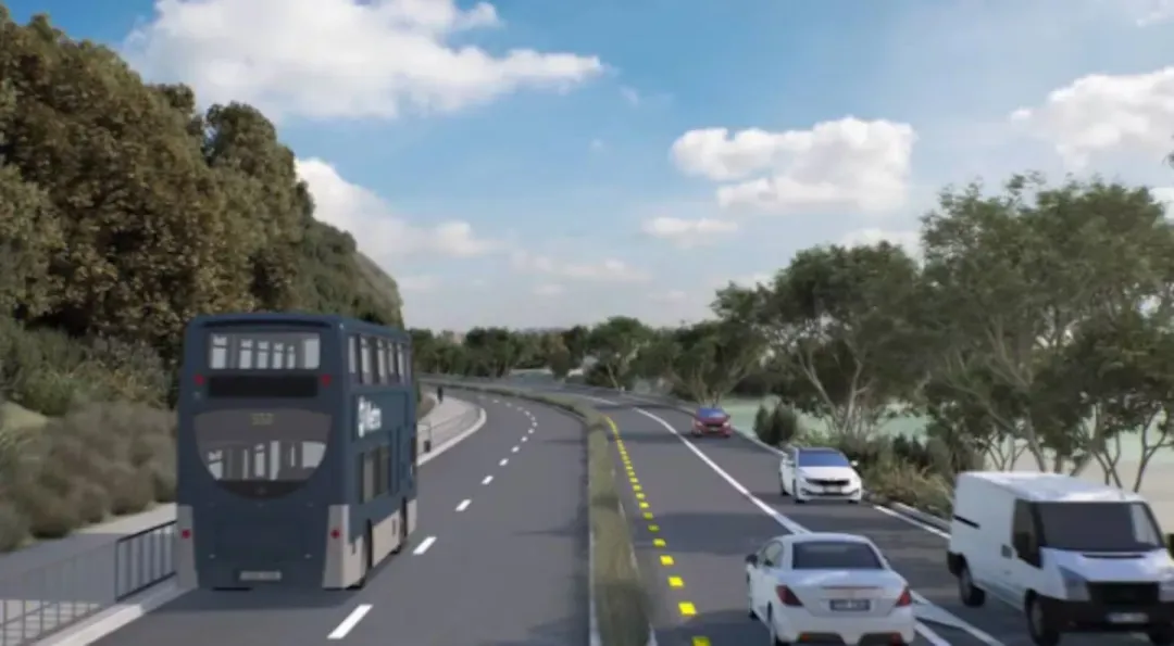An artist's impression of the Eastern Busway between Panmure and Pakūranga.